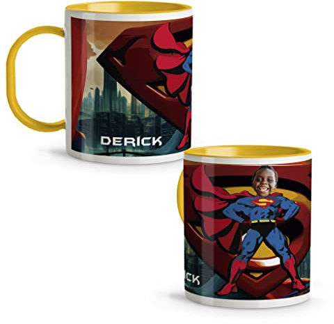 LolaPix Taza Superhéroe. Personalizada con Foto y Nombre. Tazas Infantiles plástico. 330 ml. Tazas Originales. Vasos Niños. Regalos Originales. SUPER MAN