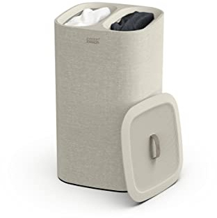 Joseph Joseph Tota- Panier de séparation du linge de 60 litres avec couvercle, 2 sacs de lavage amovibles avec poignées- Beige