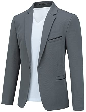 Allthemen Herrjacka sportig modern stretch kavaj män smal passform fritidsjacka affärskostym jacka, Grått, 3XL