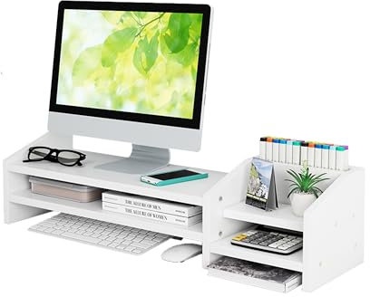 Catekro Monitorständer Weiß, Monitorerhöhung, Monitor Unterbau für PC Computer Laptop Drucker - Bildschirmerhöhung