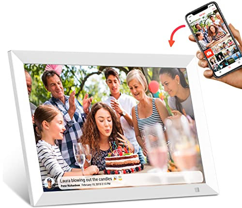 Cytem Digitaler Bilderrahmen 10.1 Zoll mit WLAN & Frameo App, 32GB Speicher, Bewegungssensor, automatische Bilddrehung, IPS Touchscreen 1280x800, Weiß