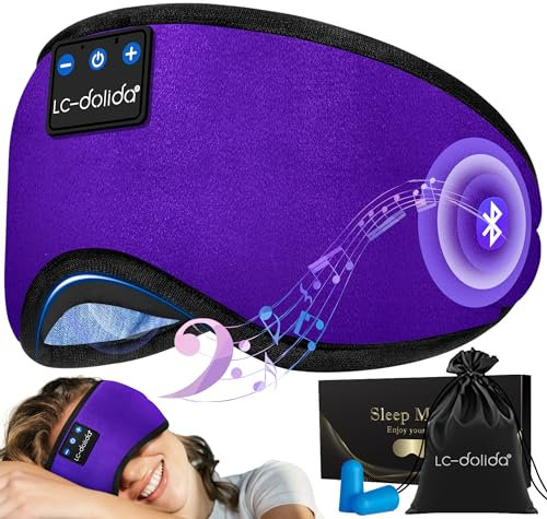 LC-dolida Schlafmaske Kopfhörer Bluetooth Blackout 6A Baumwolle Komfortabel Atmungsaktiv Kabellos Augenmaske, Bluetooth-Maske Ultradünne Stereo-Lautsprecher Reise-Entspannung Geschenke Männer Frauen