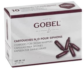 GOBEL - Lot de 10 Cartouches de gaz N₂0 pour siphons - Réussissez des Sauces Crèmes Chantilly Mousses Chaudes ou Froides – Recharges universelles - Acier 100% recyclable