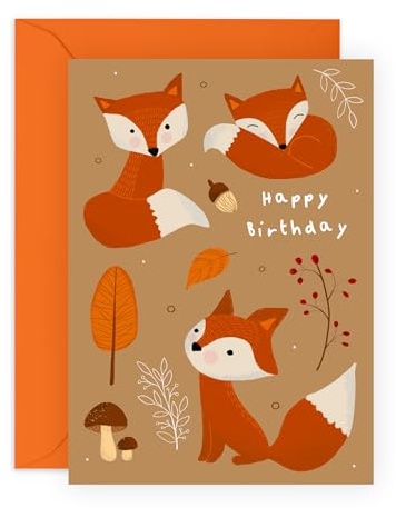 Central 23 Biglietti di compleanno per figlio, figlia, volpe ghianda autunno, biglietti di compleanno marroni per donne, uomini, lui lei, simpatici animali, regali per ragazze, ragazzi e bambini,