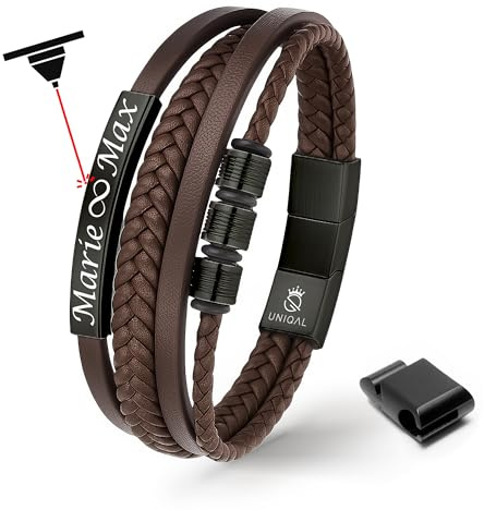 UNIQAL | Personaliesiertes Lederarmband mit Gravur SHAPE Herren Damen | Leather Bracelet mens | Magnetverschluss | handgemacht in Germany