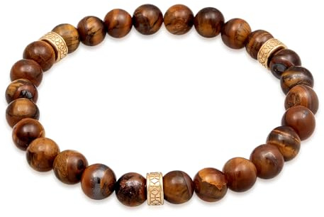 Kuzzoi Buddha Herren Edelstein Armband elastisch aus Perlen (8 mm) | Naturstein mit Beads 925 Silber oxidiert Länge 19 21 cm