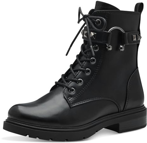 MARCO TOZZI Damen Stiefeletten zum Schnüren mit Nieten mit Reißverschluss, Schwarz (Black), 41 EU