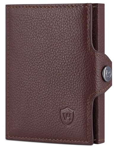 VON HEESEN Slim Wallet mit XXL Münzfach & RFID-Schutz - Mini Geldbörse Herren & Damen - Kartenetui Kreditkartenetui - Portmonee Geldbeutel Portemonnaie klein Braun