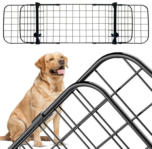 Headrest Dog Guard Barrier for Cars boot, Universal Expandable 90 - 154CM Heavy-Duty Metal Mesh Adjustable Dog Barrier for Dog Cat Pet No Tool Easy Installation Fit Most Vehicles SUVs HatchBack Estate