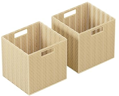 Melovinho Aufbewahrungskorb, Korb geflochten aus Wasserhyazinthe Seegras | 2er Set | passend für Kallax | 32,5 x 23,5 x 15,5 cm