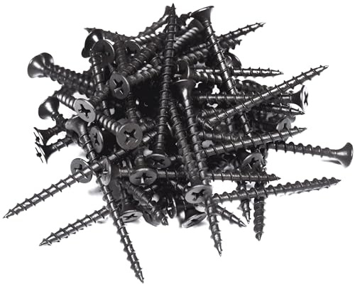 DIYUK Premium Black Wood Screws Length: 25mm (Pack of: 10) Phosphate Coated Coarse Thread Self-Tapping Drywall, and Plasterboard Fixings