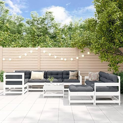 WEMYUFURN 10-TLG. Garten-Lounge-Set mit Kissen Weiß Massivholz, Outdoor-Sitzgruppe, Terrassen-Lounge-Set, Garten-Couchgarnitur - Wetterbeständig, Komfortabel - für Terrasse, Garten und Balkon