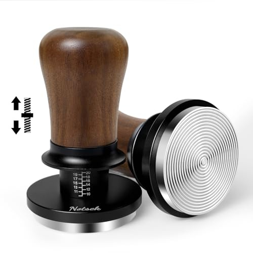 NOTSEK Tamper 58mm 30lbs Druckregulierend Walnussholz für 58mm Siebträger | Self Levelling, Kalibriert Feder Kaffee Espresso Tamper, Edelstahl Base