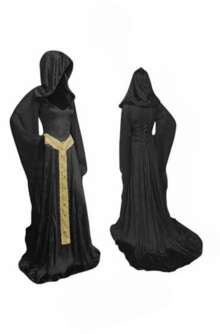 teobant Abito Medievale da Donna Rinascimentale, Costume da Strega Tradizionale, Abito da Cerimonia Vittoriano per Halloween e Carnevale, Nero , S