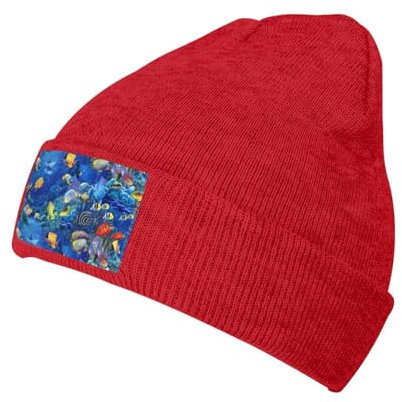 Tropical Fishes Unisex-Wintermütze, Slouchy Beanies für Erwachsene, gestrickt, Wintermützen für dickes kaltes Wetter, rot, Einheitsgröße