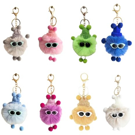 Floatdream 8 Stück Pompons Schlüsselanhänger, Flauschiger Schlüsselanhänger, Plüsch Taschenanhänger, Geeignet für Autoschlüssel, Mobiltelefone, Geldbörsen, Handtaschen, Rucksackanhänger(8 Farben)