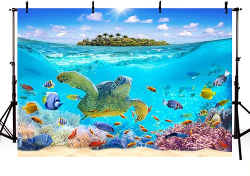 AIBIIN Toile de fond sous la mer 2,1 x 1,5 m sous la mer, océan, corail, ciel, nuages, îles de bord de mer, arrière-plan pour photographie d'anniversaire, fête prénatale, décoration de fête, portrait,