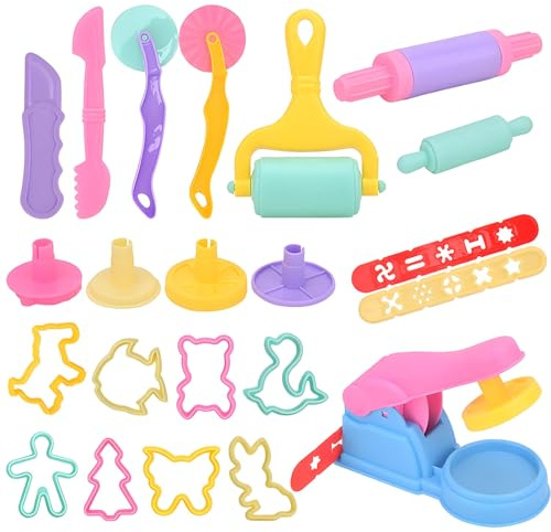 DxxD Juego de Plastilina Juguetes Niños, 22 Piezas Herramientas para Masa, Accesorios de Arcilla de Modelado, Kit Accesorios Moldes Plastilina Regalo de Cumpleaños para Niños 3 4 5 6 7 años