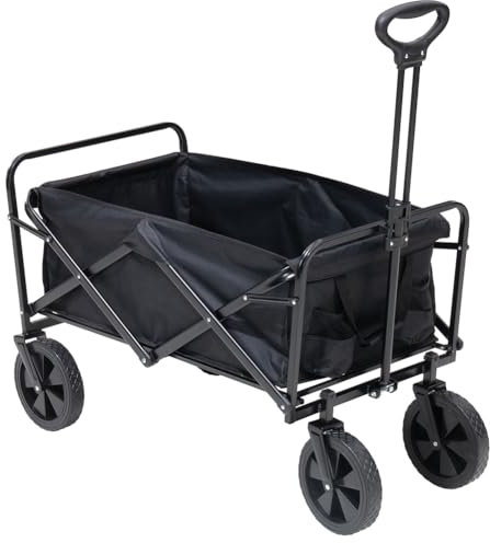 BAKAJI Carrello Portapacchi Multiuso Pieghevole in Tessuto Oxford Extra Resistente, Carrellino Portatutto con Ruote, Telaio Acciaio Salvaspazio Richiudibile, Porta Tutto con Manico Ergonomico (Nero)