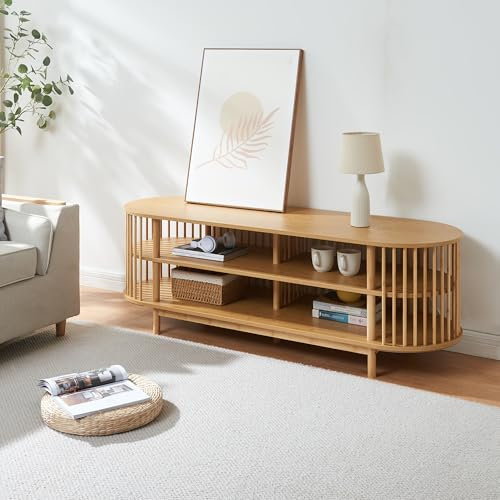 [en.casa] Fernsehtisch Jarvenpaa 150x48x50 cm Bambus Natur Fernsehschrank Lowboard TV Stand Wohnzimmer Möbel