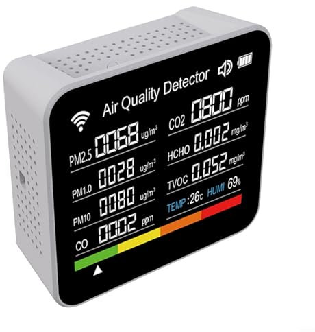 Misuratore multifunzionale della qualità dell'aria 14 in 1 PM2.5 PM10 TVOC HCHO Monitor di temperatura e umidità con controllo app WiFi batteria 2000mAh (bianco)