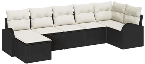 vidaXL Garten-Sofa-Set 7 pcs Schwarz Poly Rattan, Garten und Terrasse, Modulares Sofa, Outdoor Lounge-Set, Robustes Poly-Rattan, Coole Gartenmöbel!