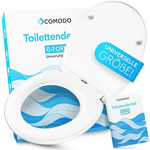 Comodo Abattant de WC avec système d'abaissement automatique & Quick Release – Couvercle de toilette antibactérien en forme de O – Abattant de WC universel en Duroplast – Lunette de WC avec