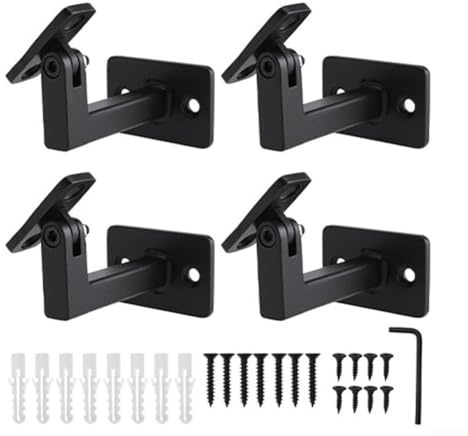 Staffa regolabile per corrimano, 4 pezzi, resistente nero staffe per corrimano per scale in ferro da parete supporto per corrimano per scale interne o scale esterne