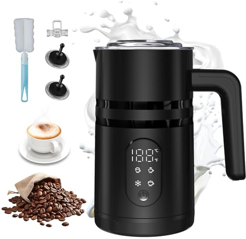 Elektrischer Milchaufschäumer Mit 4 Funktionen: Automatischer Milchaufschäumer Für Heiße Und Kalte Milch, Automatische Abschaltung, Edelstahl-Design,für Matcha (Schwarz-Digitalanzeige)
