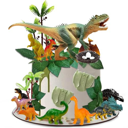 26 Stück Kuchendeko Dinosaurier Set, Dino Tortendeko, Dinosaurier Kuchendekoration, Cake Topper dinosaurier, Dino Geburtstag Deko, Dschungel Tortendeko Junge Torten Topper Geburtstag Dinosaurie-r Deko