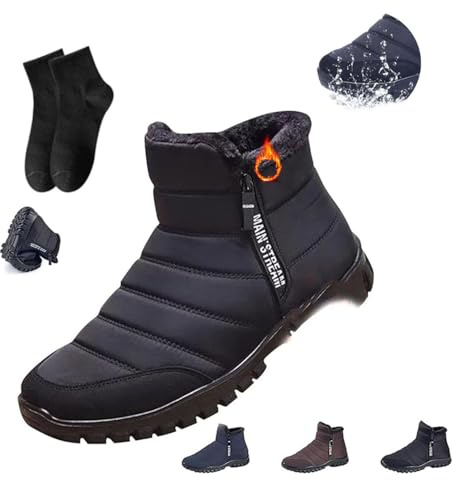 POIOZXD Men's Waterproof Warm Cotton Zipper Snow Ankle Boots Shoes for Men Orthopedic Winter Snow Boots for Women Men Ankle Boot Booties (Black,9)