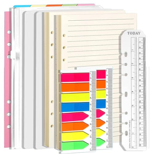 A5 Ringbuch Nachfüllset Budget Planner 90 Blätter 7 Trennblätter 2 Index Sets 1 Umschlag 20cm Lineal Organizer Zubehör (Liniertes Papier, Weiß, A5)