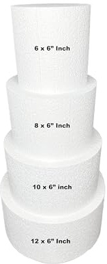 Crafts Central 6-Inch Thick Round Foam Cake Dummy – Polystyrene Styrofoam Cake Form for Decorating, Wedding & Birthday Displays, Crafting, Modeling, and Art Projects – 1 Piece (10 D x 6 H)