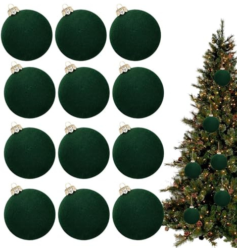 Palle natalizie, carta pp 2,4 pollici | Chicemas albero palline decorazioni 'albero di Natale con 12 ornamenti di velluto a colori solidi, facile da appendere, durevoli, perfetti per la casa