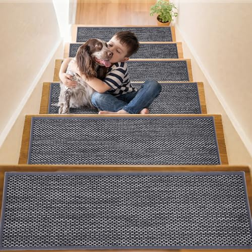 YISUN 15 PCS Stair Treads, Non-Slip Washable Stair Carpet Treads | 65 x 20cm Non Skid Rubber Backing Stair Mats, Removable Step Runners for Kids, Elders and Pets (Dark Gray)