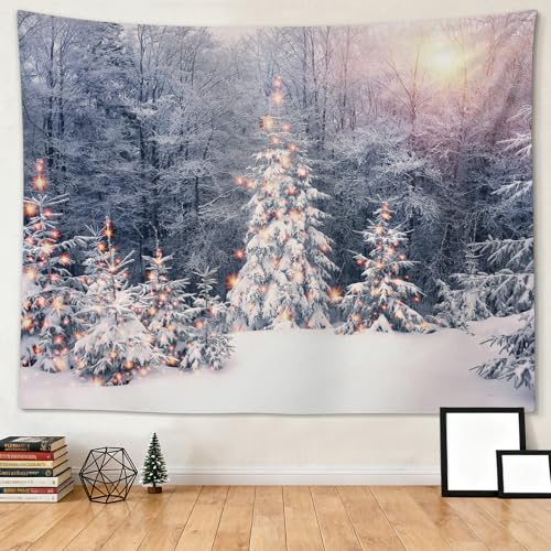 JOTOM Weihnachten Wandteppich, Mehrzweck Wandbehang aus Stoff Christmas Wandkunst Poster Weihnachtsdeko für Wohnzimmer Schlafzimmer Wohnheim Büro Wanddeko, 150x130cm (Wald)