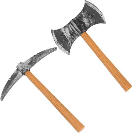ROMISBABA Set 2 Pezzi Accessori per Spettacoli Teatrali Cosplay Nani Piccone Giocattolo e Attrezzo a Doppia Lama Sicuri per Strumenti per Feste di Halloween e Compleanni Oggetti di Scena