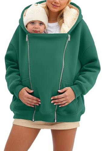 Hanraz Veste de grossesse d'hiver avec empiècement pour bébé - Chaude - Couleur unie - Veste de grossesse douce - Élégante veste polaire 2 en 1 - Manteau de grossesse, A02 vert., XXL