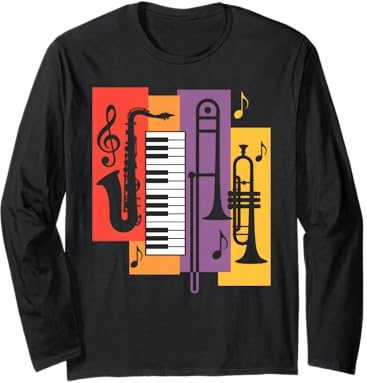 Jazz Instruments Saxophon Klavier Trompete Posaune Langarmshirt