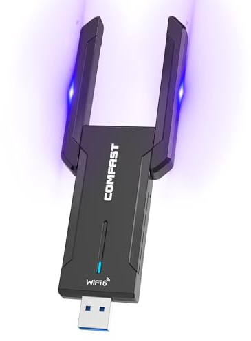 COMFAST 5400Mbps USB WiFi Dongle for PC USB 3.0 WiFi Adapter Tri-Band | 6G/5G/2.4G WiFi 6E Wireless Adapter, 2*High Gain Antennas, MU-MIMO, OFDMA, WPA3, Low-Latency Gaming for Windows 10/11