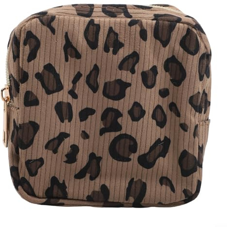 Borsa compatta per assorbenti igienici in tessuto di velluto a coste spesso, progettata per portabilità e funzionalità (leopardo)