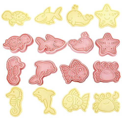 8Pcs Ocean Animals Cookie Cutters Set | 3D Biscuit Moulds with Embossing Stamp for Baking & Marine Animals Party Fondant Festive Decorations