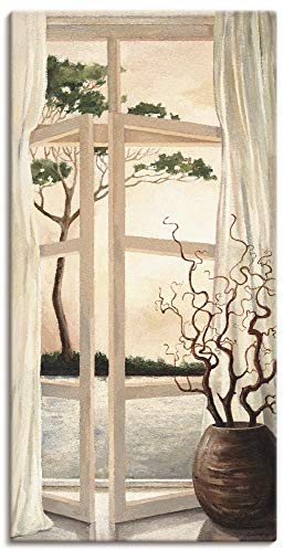 ARTLAND Wanddeko Leinwand Bilder Wandbild 75x150 cm Fensterblick Fenster Toskana Landschaft Fensterbild Sonnenuntergang T4OM