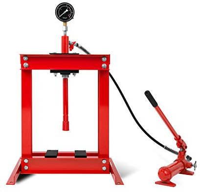 EBERTH Prensa hidráulica de taller 6T con manómetro, prensa de mesa, altura de trabajo 355 mm, anchura de trabajo 350 mm, altura total 860 mm, 2 mordazas de apoyo, cilindro hidráulico