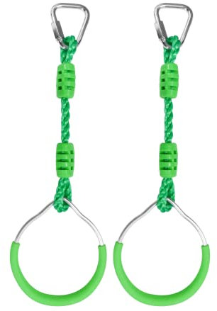 Ninja Jungle Ring Warrior hinderbana trapets klättring näve lekset, 2 st gröna fitness gymnastiska ringar hängande apstänger inomhus utomhus bakgård lekplats gym träningsutrustning