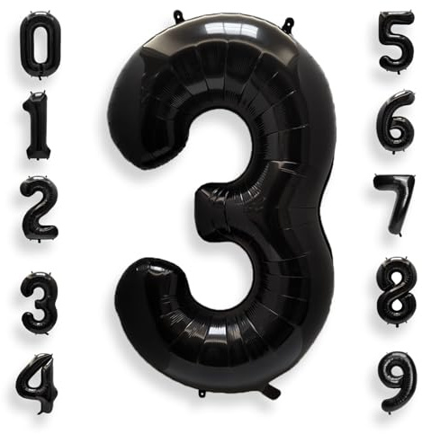 AULE 40 Inch Big Black 3 Balloon Number Large Foil Helium Number Balloons 0-9 Jumbo Giant Happy 3rd Birthday Party Decorations for Boy or Girl Huge Mylar Anniversary Party Supplies