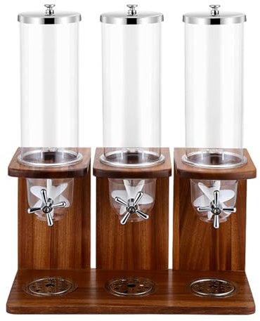 Dispensador De Comida Seca, 10.5L Dispensador De Cereales Encimera Contenedores De Cereales Dispensador De Almacenamiento Con Controles De Triple Cabezal Barril De PC Y Base De Madera