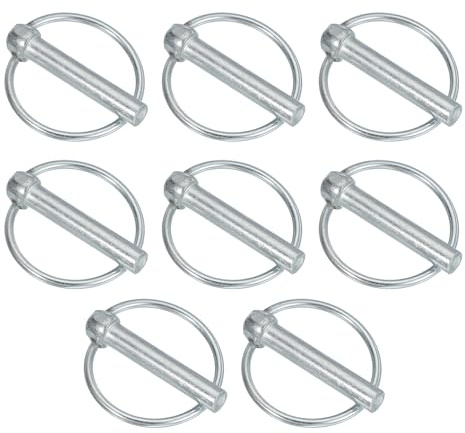 PATIKIL 8 Stück Metall Klappsplinte 10mm Durchmesser, 50mm Lange Steckbolzen mit Sicherung O Ringe, Kohlenstoffstahl Sicherungsbolzen Splinte für Anhänger Traktor LKW Rasenmäher, Silber