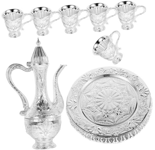 MAGICLULU Türkische Teekanne Aus Metall Weinglas-Set Kunsthandwerkliches Weinkannen-Set Weinkanne Mit Weinglas Praktischer Weinkessel Für Zuhause