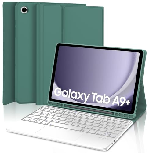 FOGARI Funda Teclado con Touchpad para Samsung Tab A9+ Plus 11 | Español Ñ Teclado Bluetooth con Trackpad para Galaxy Tab A9 Plus 11, Verde Oscuro